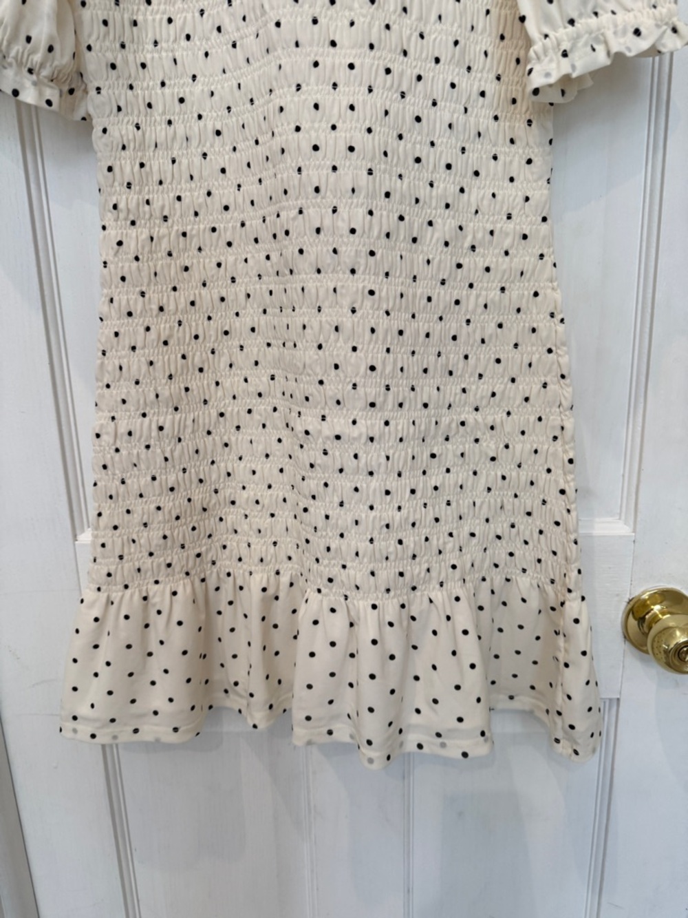 American Eagle Size M Polka Dot Smocked Dress Puff Sleeve Ruffle Hem Cute - Picture 6 of 15